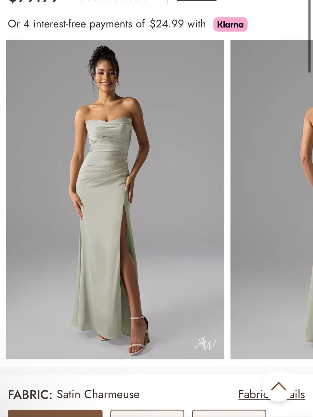 Strapless Sage Green Satin Charmeuse Evening Gown